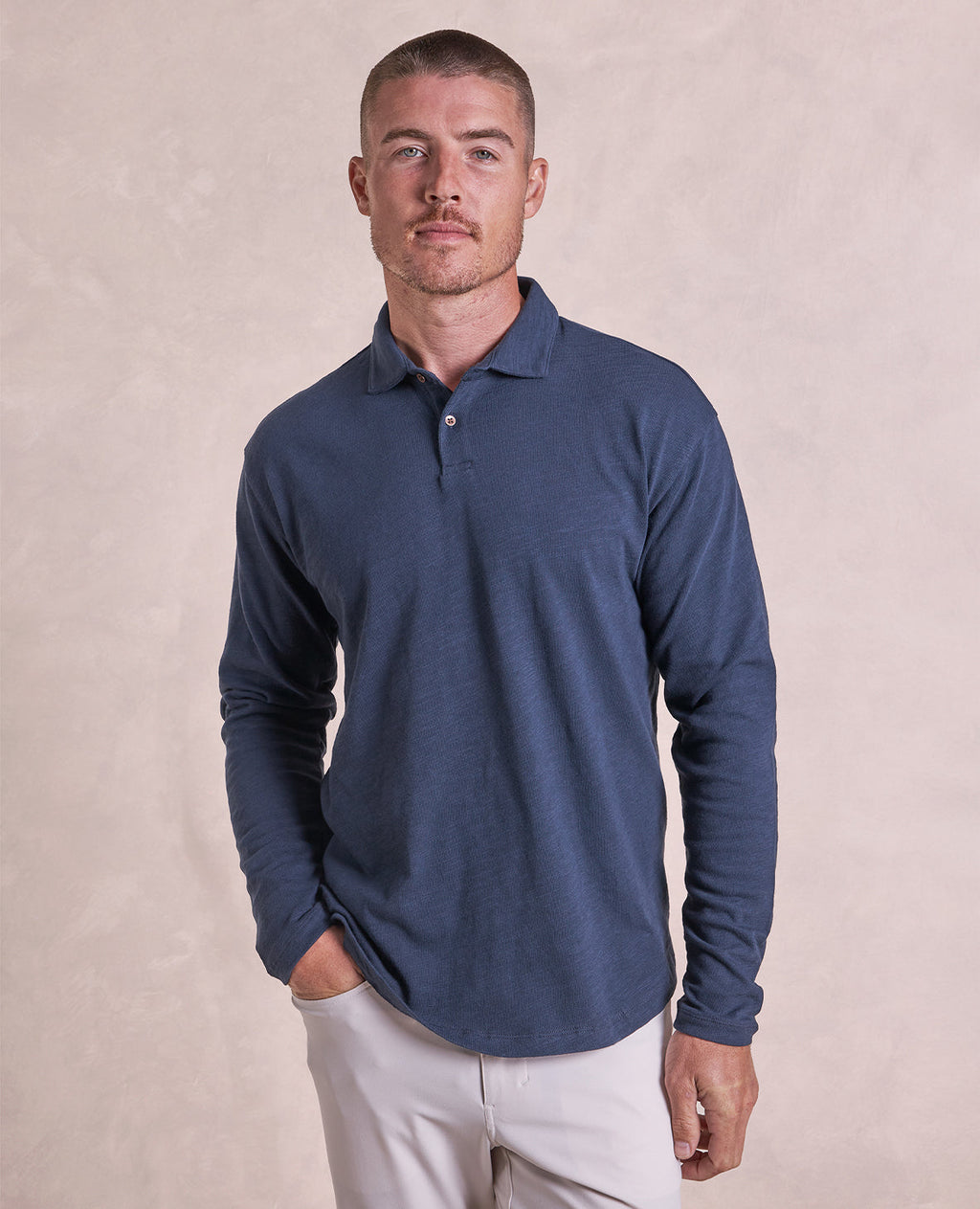 The Mercer - Distressed LS Polo - Navy